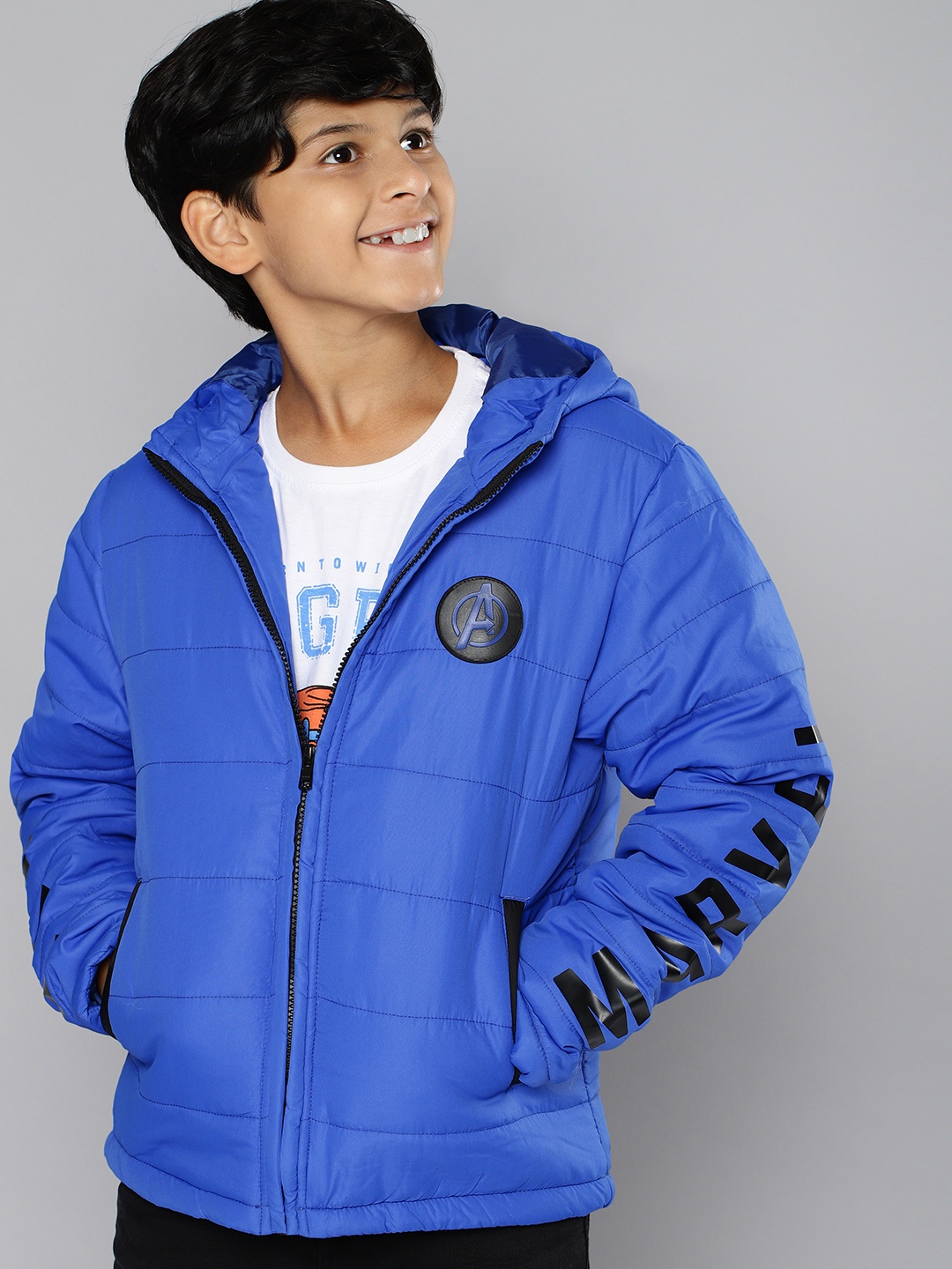 

YK Marvel Boys Blue Solid Padded Jacket