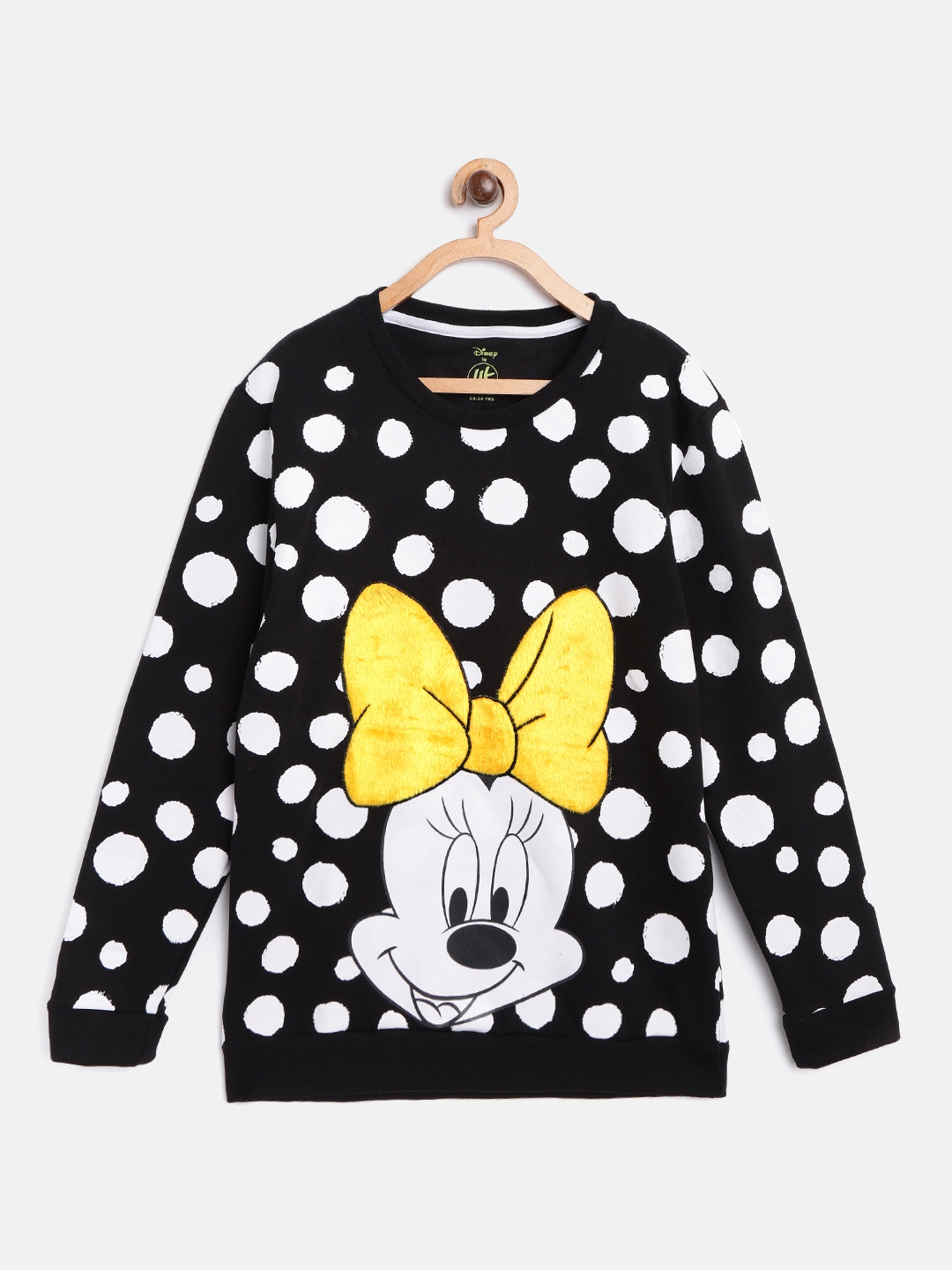 

YK Disney Girls Black & White Polka Dot Print Sweatshirt with Minnie Mouse Applique