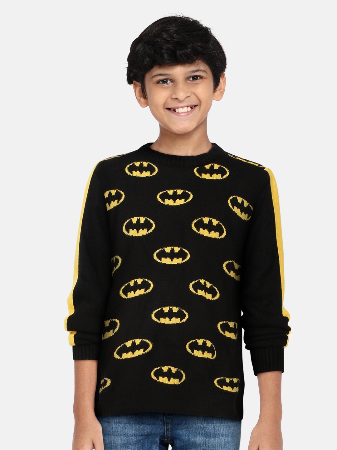 

YK Justice League Boys Black & Yellow Batman Patterned Pullover