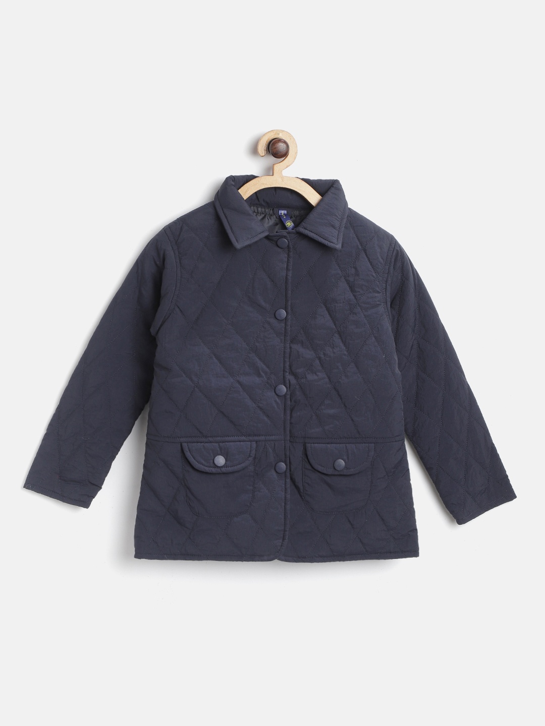 

YK Girls Navy Blue Solid Quilted Jacket