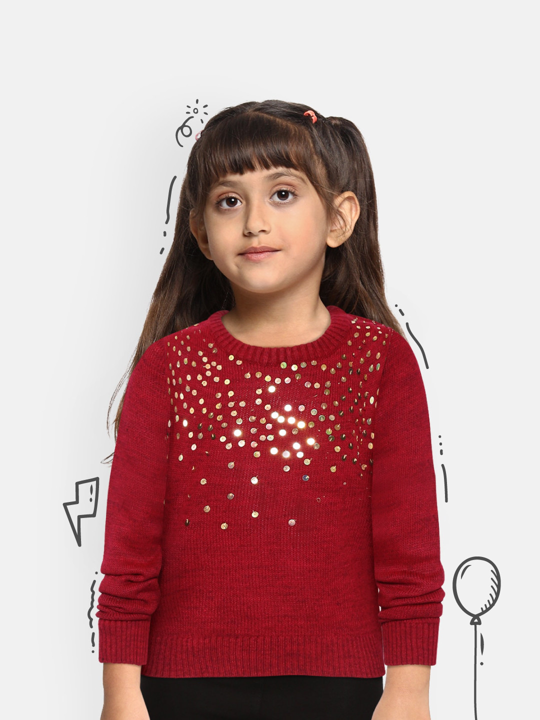 

YK Girls Maroon & Golden Sequinned Detail Pullover