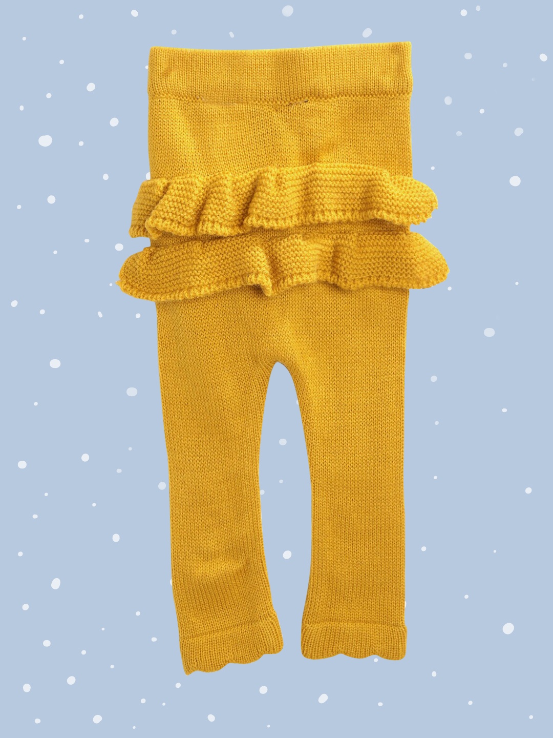 

YK Girls Mustard Yellow Ruffled Detail Acrylic Ankle-Length Winter Leggings