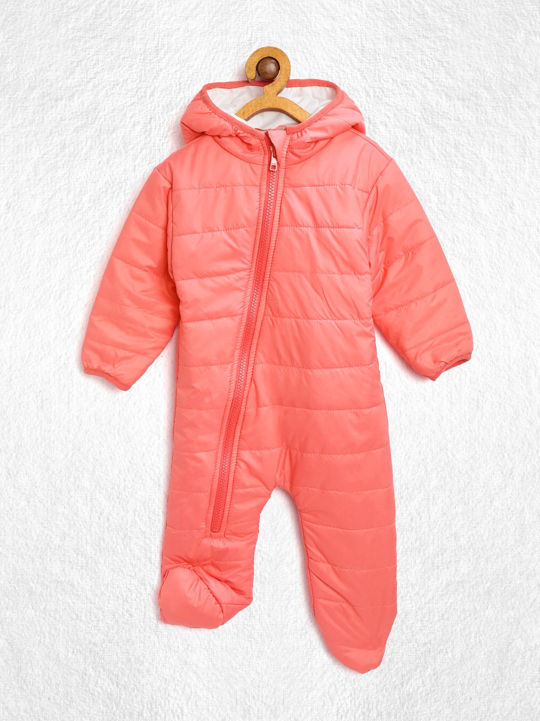 

YK Girls Coral Pink Solid Sleepsuit