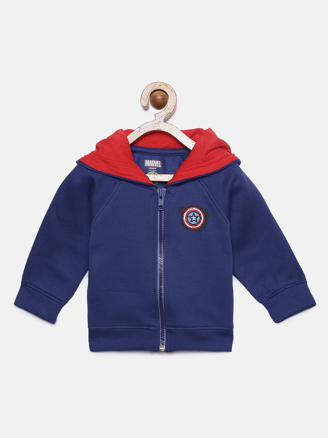 

YK Marvel Boys Navy Blue Solid Hood Sweatshirt with Avengers Captain America Print Detail