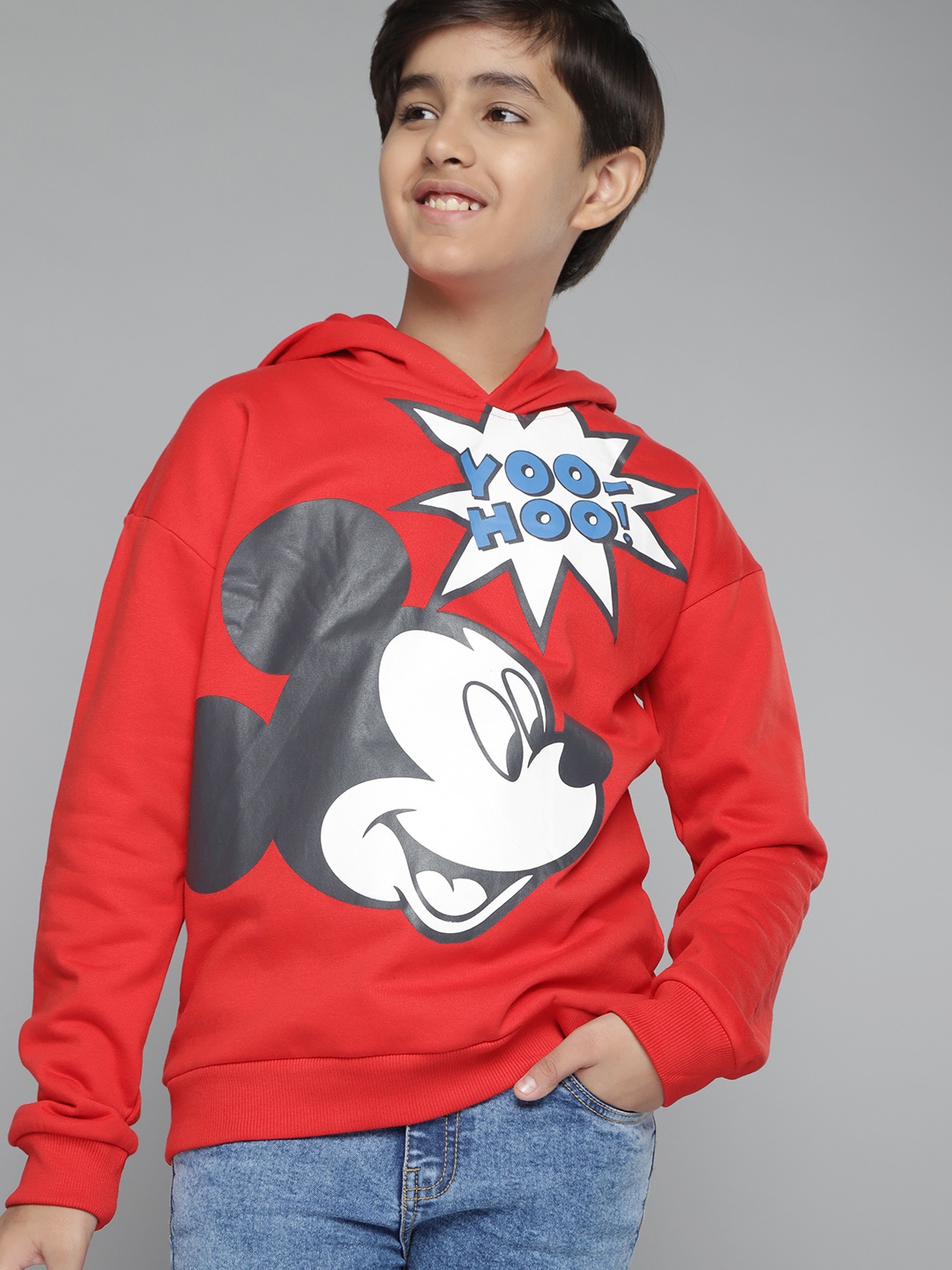 

YK Disney Boys Red & Black Mickey Mouse Printed Hooded Sweatshirt