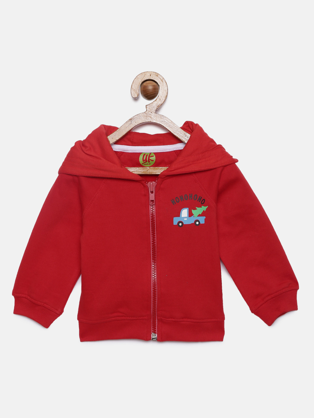 

YK Boys Red Printed Hooded Sweatshirt