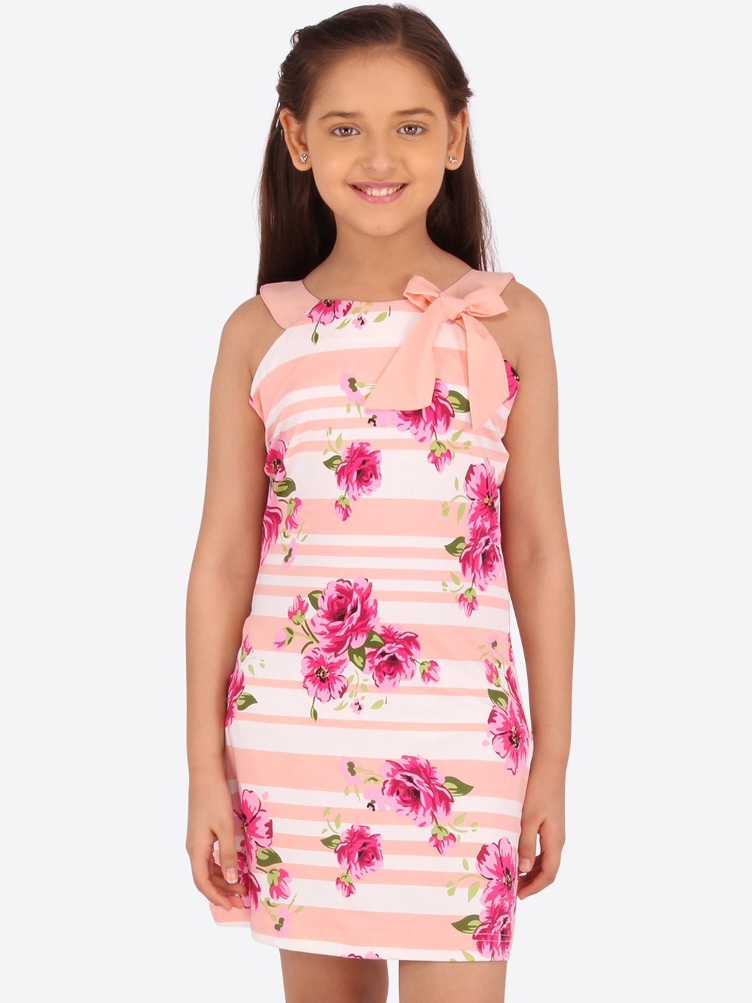 

CUTECUMBER Girls Pink & White Printed Sheath Dress