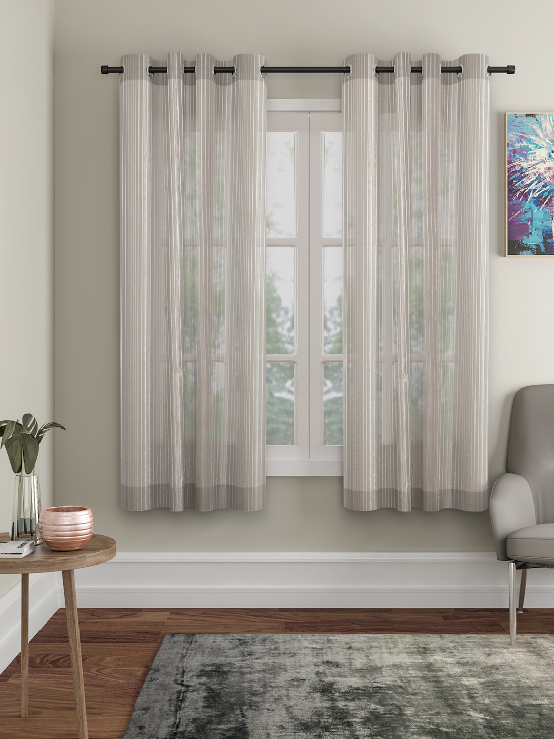 

ROSARA HOME Grey Set of 2 Sheer Window Curtains