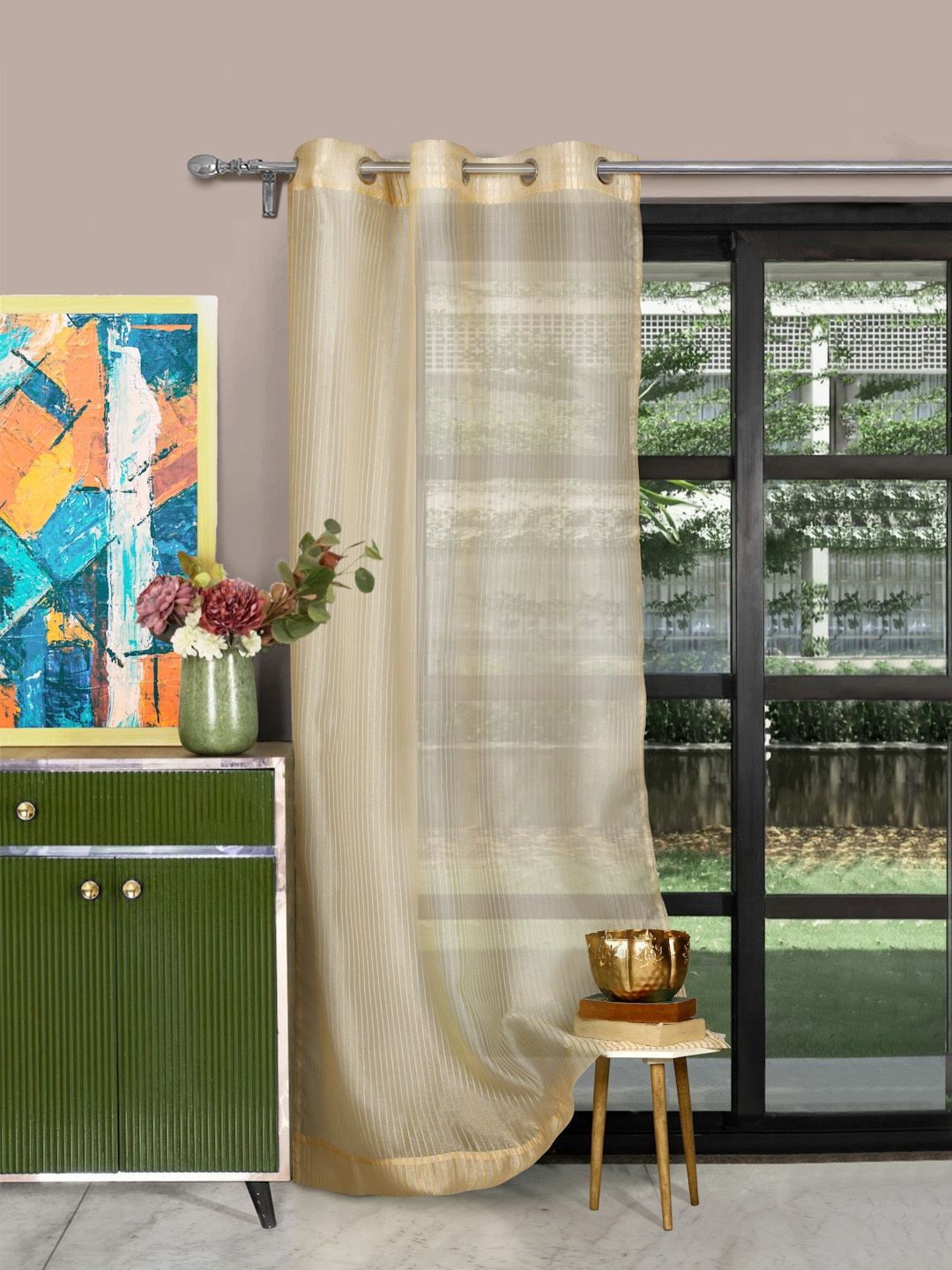 

ROSARA HOME Gold-Toned Single Sheer Long Door Curtain