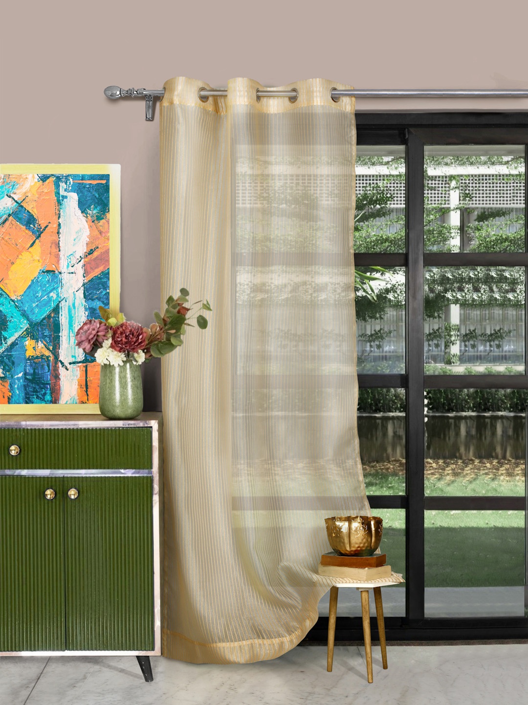 

ROSARA HOME Gold Single Sheer Door Curtain