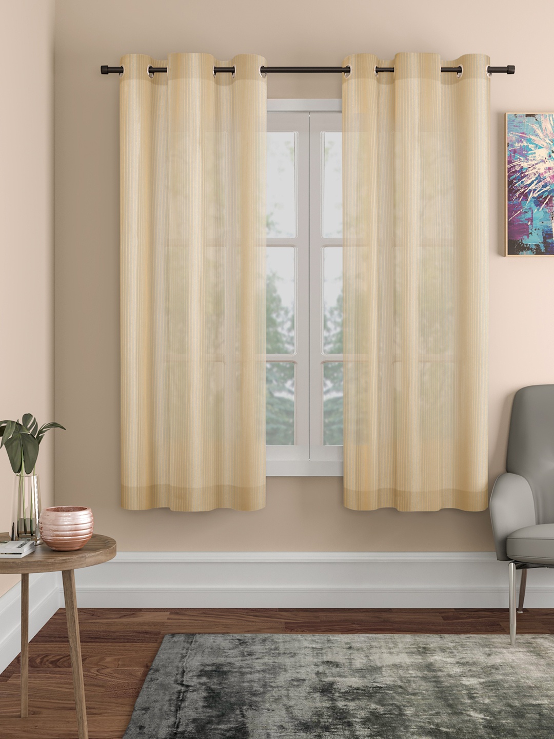 

ROSARA HOME Gold-Toned Set of 2 Sheer Window Curtains