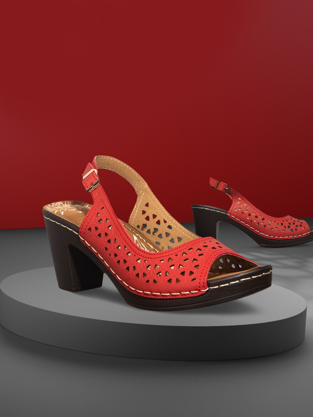 

Khadims Women Red Laser Cut Peep Toes
