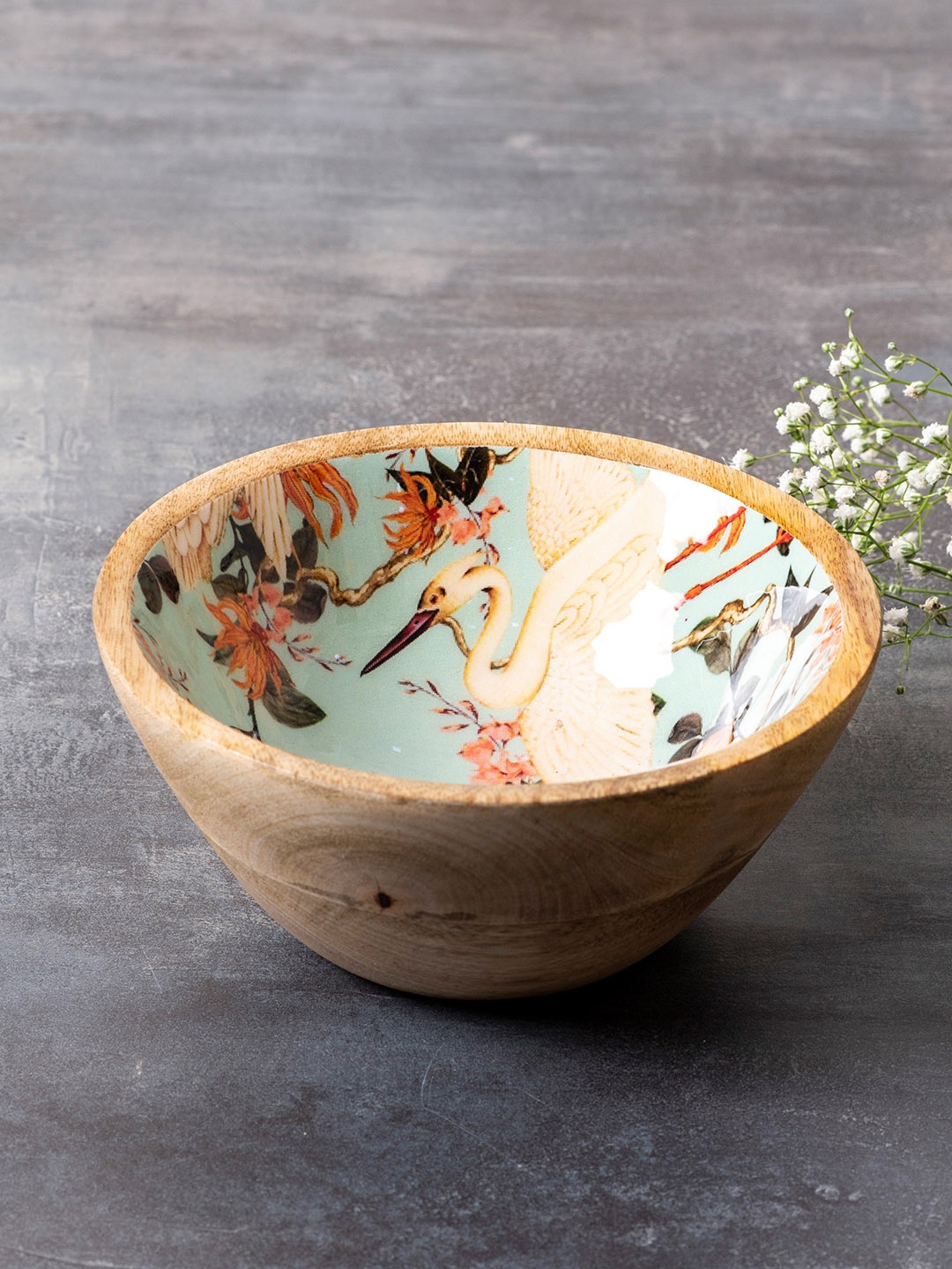 

nestroots Brown & Green Printed Mango Wood Serving Bowl