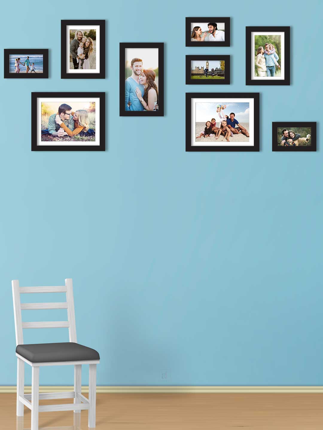 

Art Street Set Of 9 Black Solid Individual Wall Photo Frames