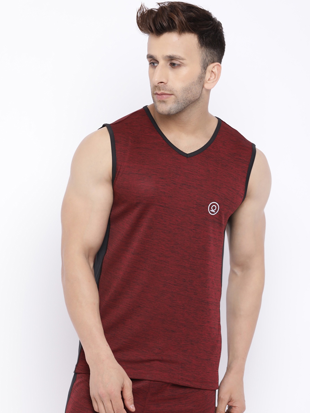 

Chkokko Men Maroon Solid V-Neck Dri-FIT T-shirt