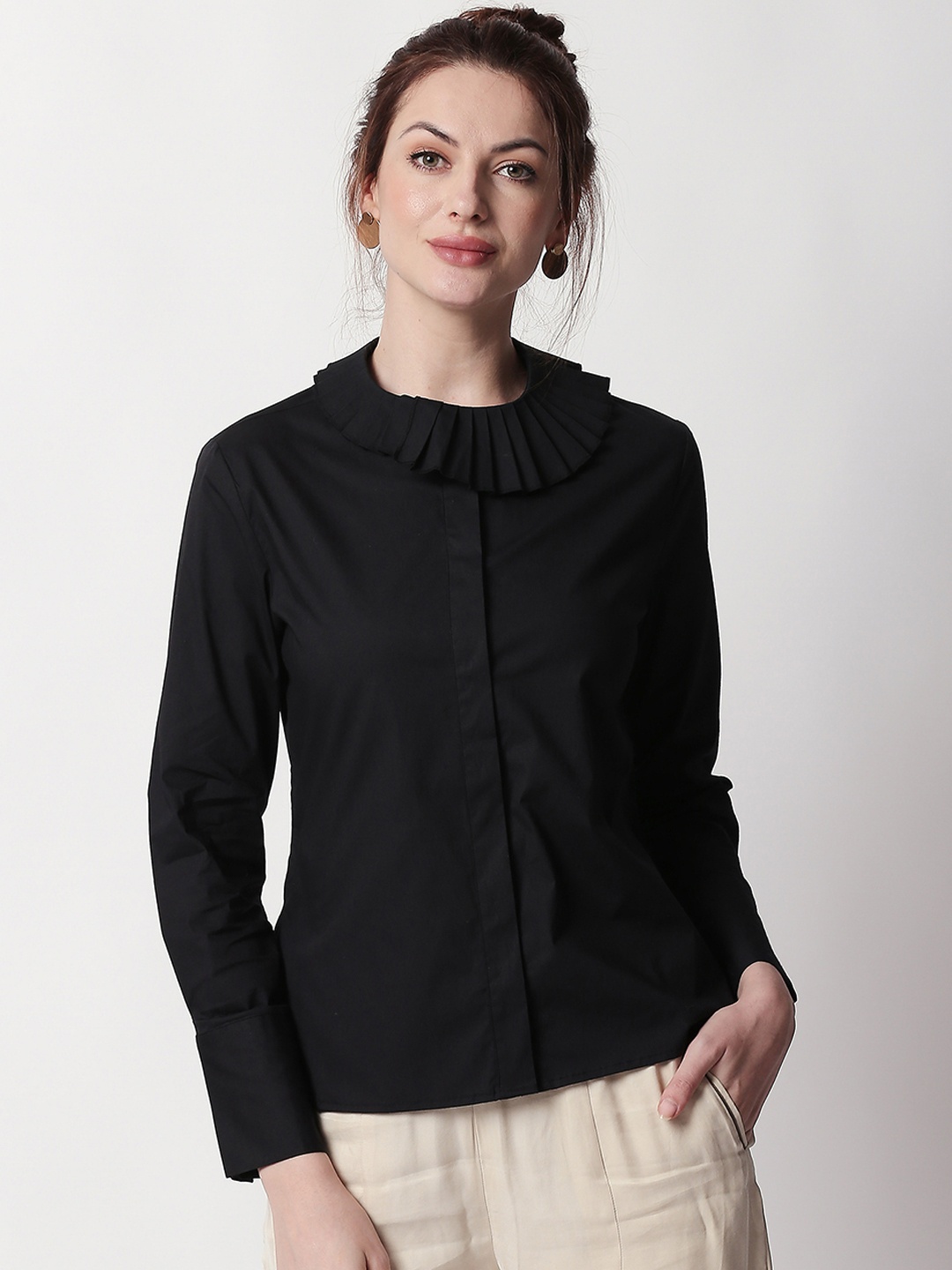 

RAREISM Women Black Solid Shirt Style Top