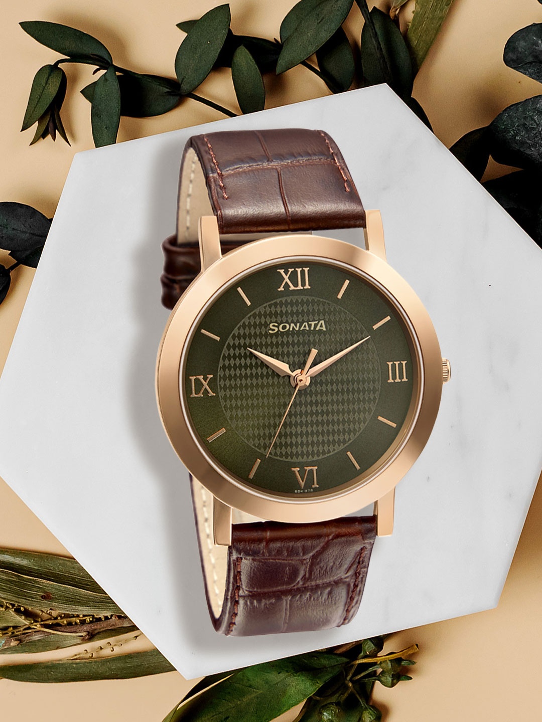 

Sonata Men Olive Green Analogue Watch 77108WL01