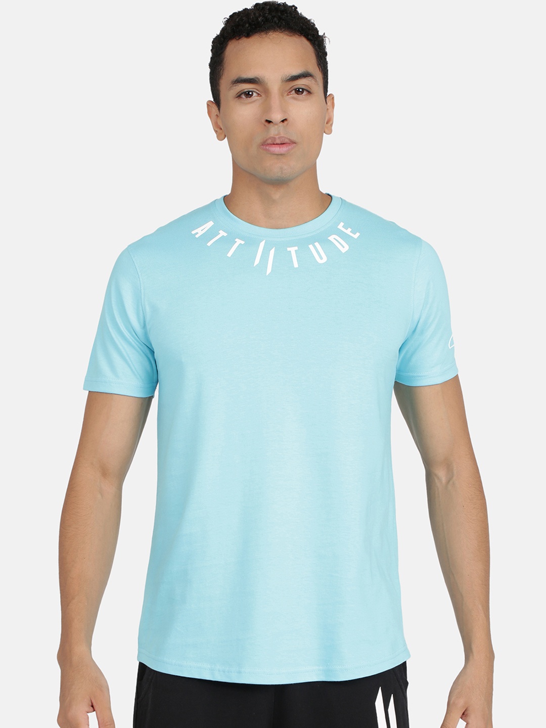 

ATTIITUDE Men Blue Printed Round Neck Slim Fit T-shirt