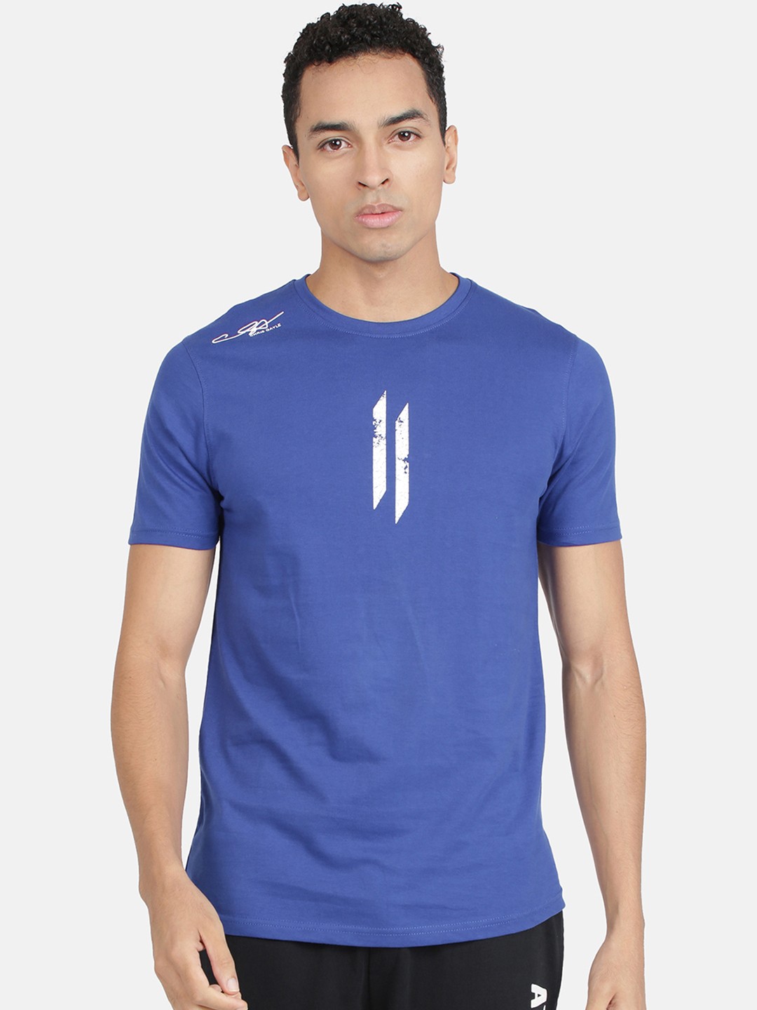 

ATTIITUDE Men Blue Printed Round Neck Slim Fit T-shirt