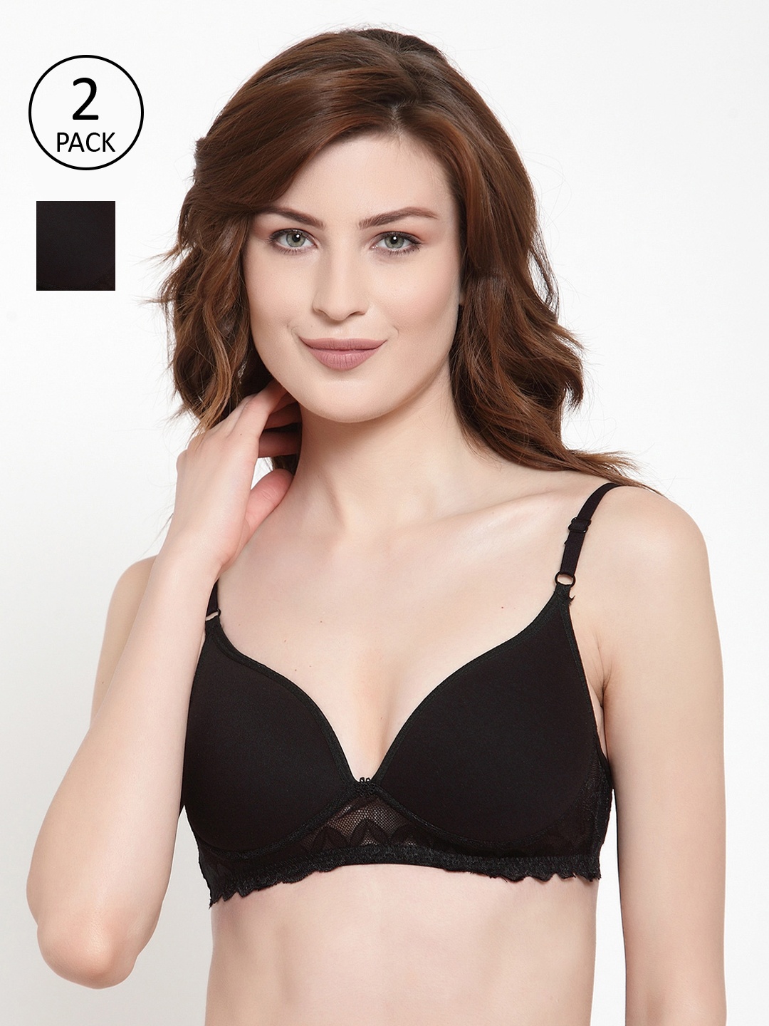 

Quttos Pack Of 2 Black Self Design Non-Wired Lightly Padded T-shirt Bras