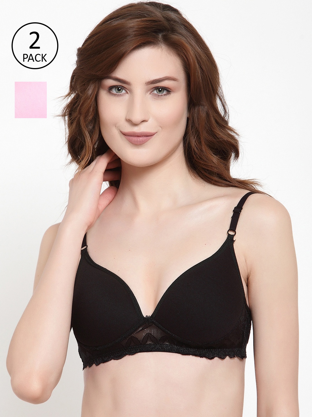 

Quttos Pack of 2 Solid Non-Wired Lightly Padded T-shirt Bra, Black