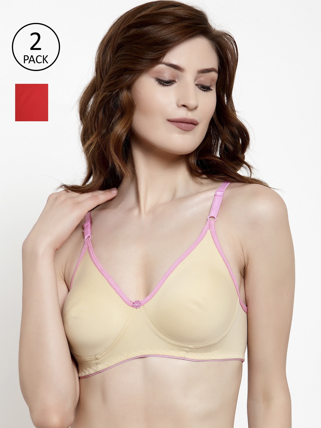 

Quttos Pack of Two Solid Non-Wired Non Padded T-shirt Bra, Beige