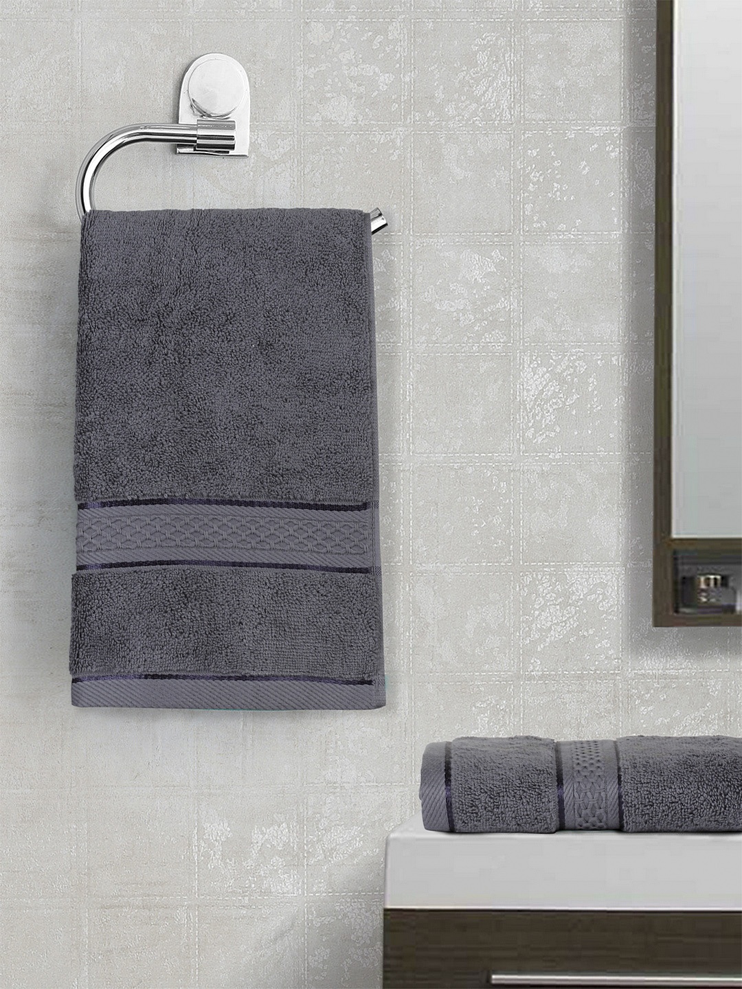

Trident Unisex Set Of 2 Grey Solid 600 GSM Indulgence Hand Towels
