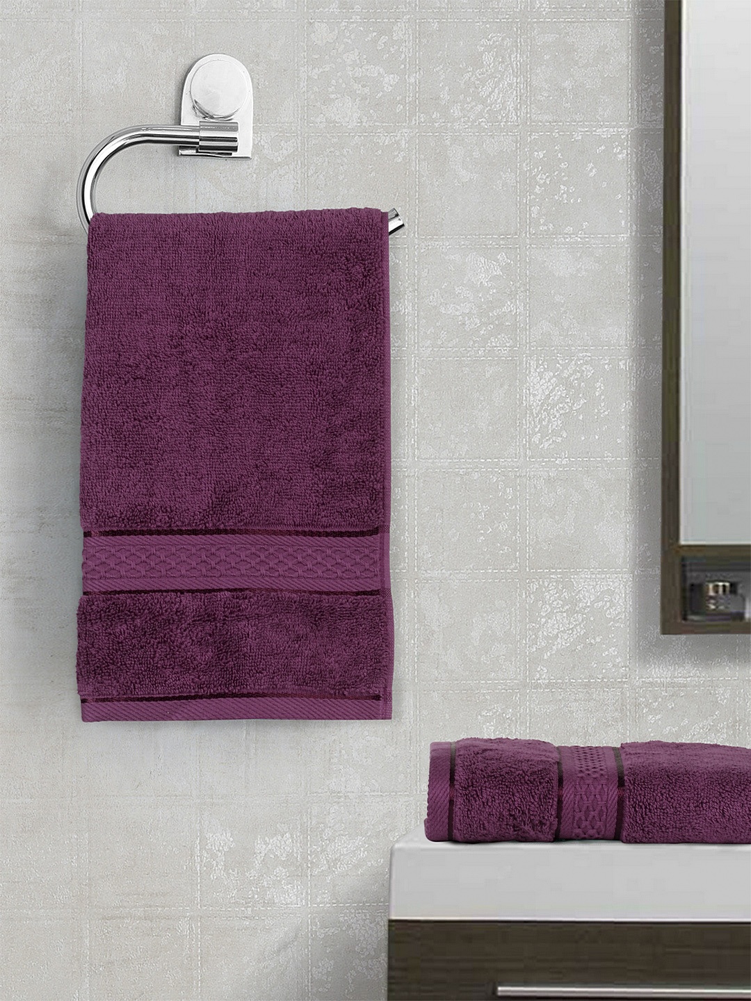 

Trident Unisex Set Of 2 Purple Solid 600 GSM Hand Towels