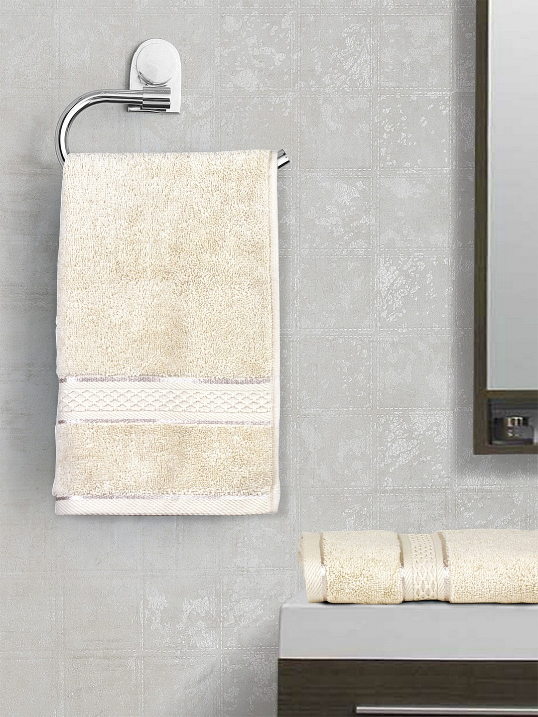 

Trident Unisex Set Of 2 Beige Solid 600 GSM Hand Towels