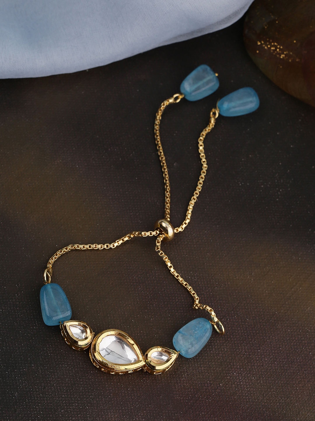 

Shoshaa Women Turquoise Blue And Gold-Plated Polki Bracelet