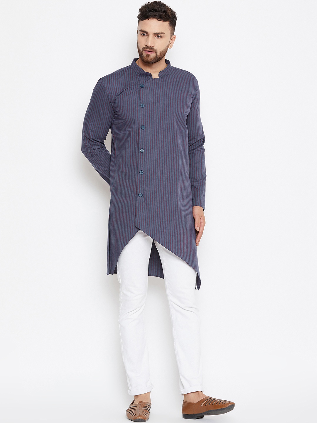 

even Men Blue Striped Straight Kurta