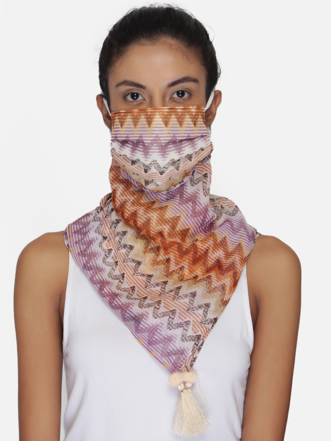 

Anekaant Women Peach-Coloured & Purple Chevron 3-Ply Reusable Scarf Style Outdoor Masks