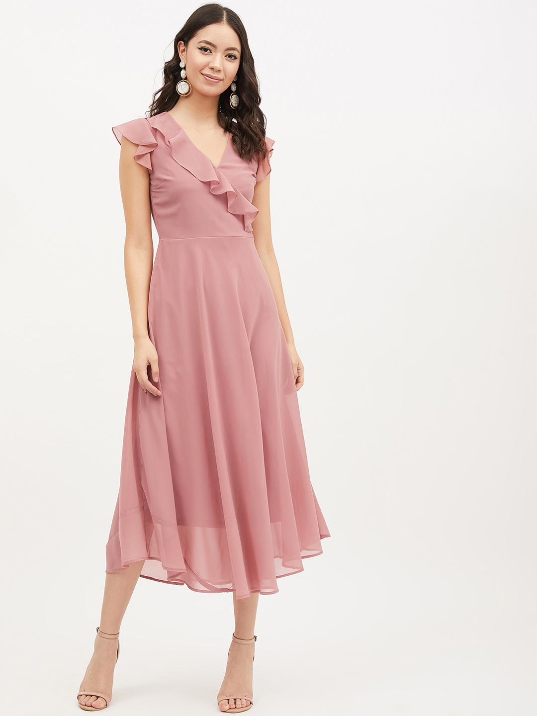 

Harpa Women Pink Solid Fit and Flare Dress