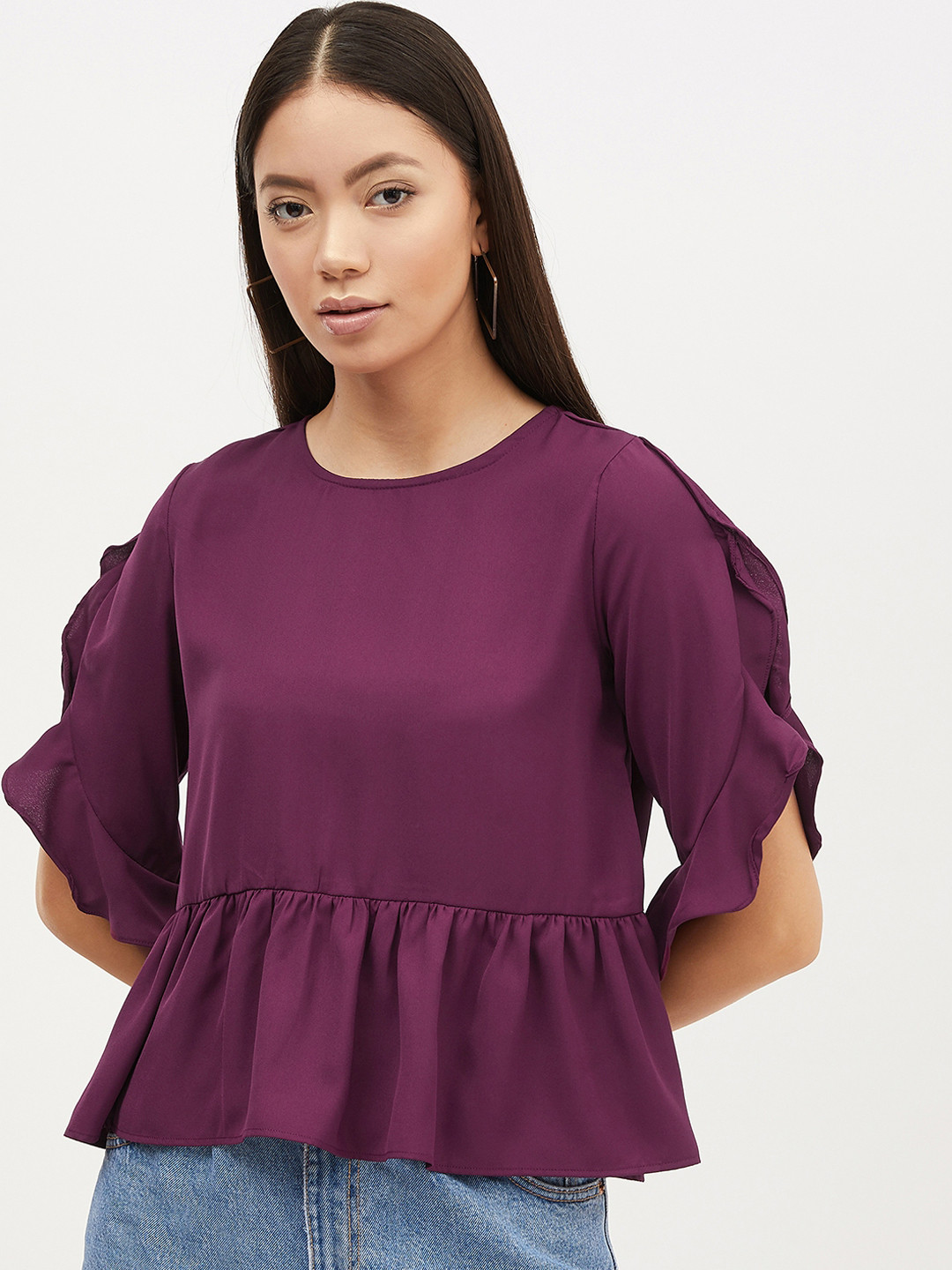 

Harpa Women Purple Solid Peplum Top