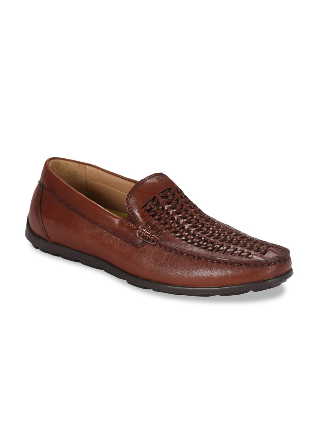 

Florsheim Men Brown Leather Woven Design Loafers