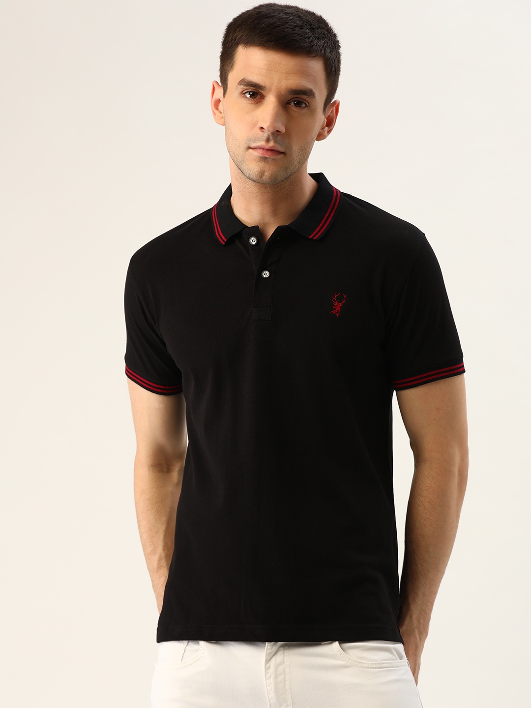 

PORTBLAIR Men Black Solid Polo Collar T-shirt