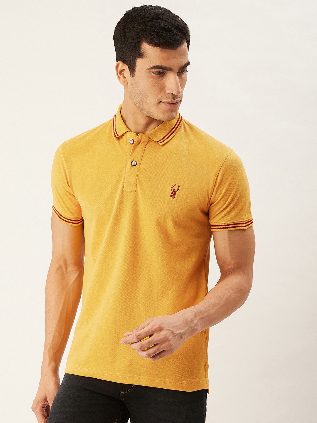 

PORTBLAIR Men Mustard Yellow Solid Polo Collar T-shirt