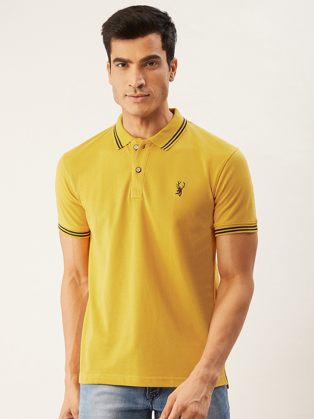 

PORTBLAIR Men Mustard Yellow Solid Polo Collar T-shirt