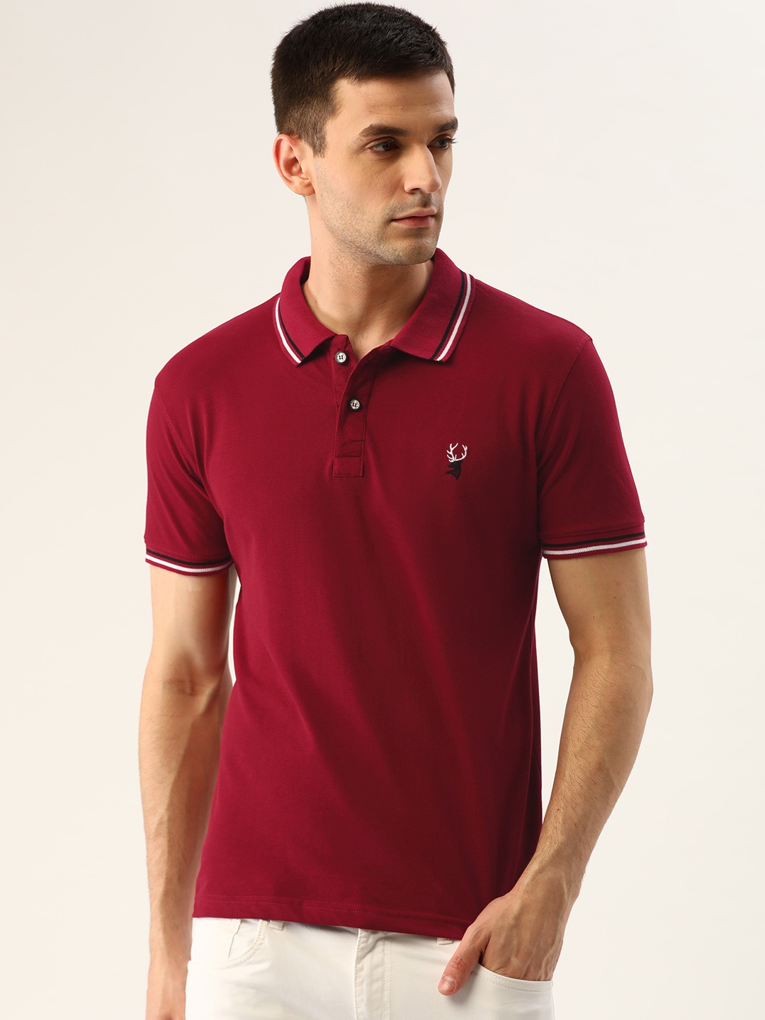 

PORTBLAIR Men Maroon Solid Polo Collar T-shirt