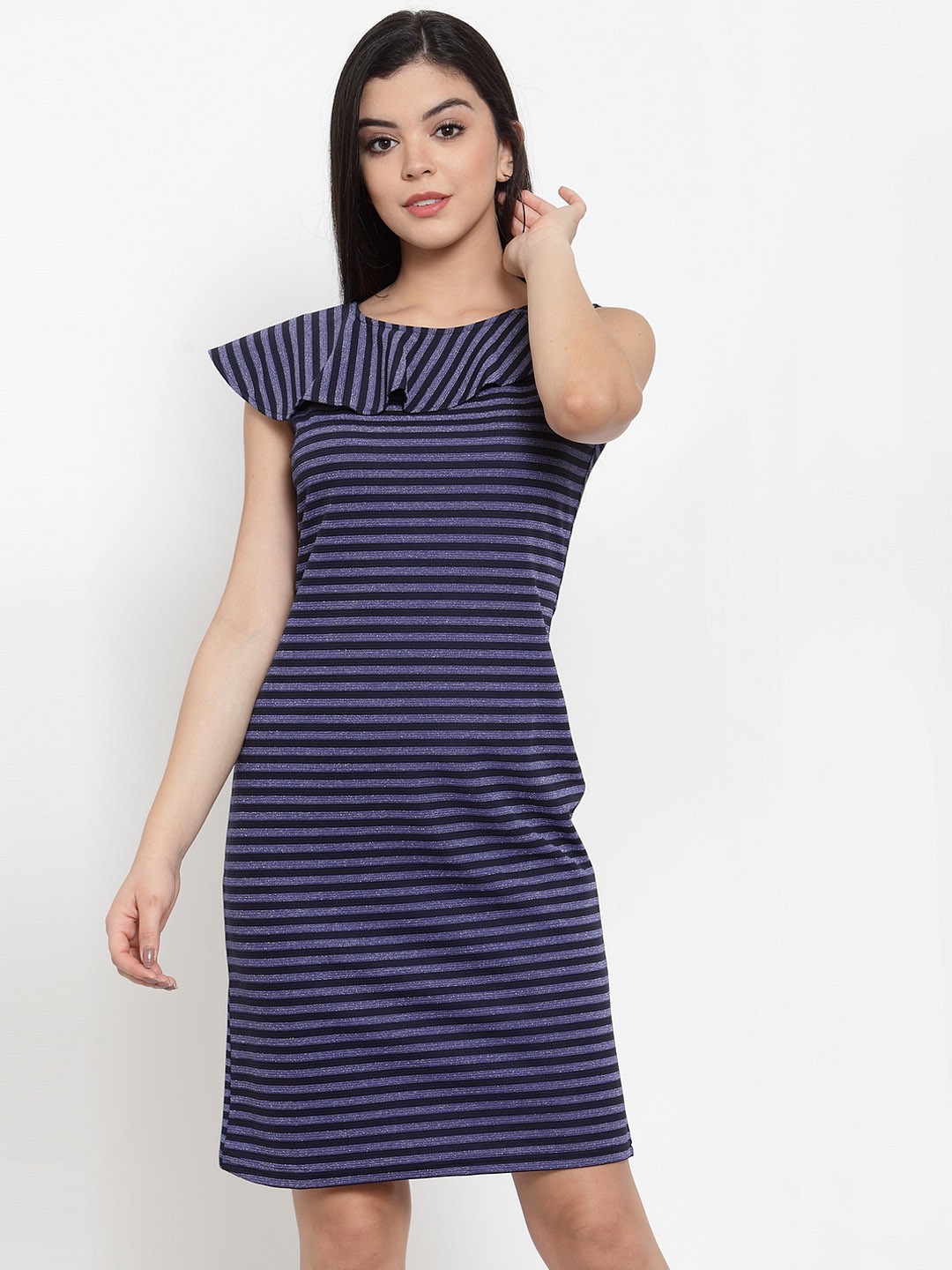 

Aujjessa Women Navy Blue Striped Sheath Dress