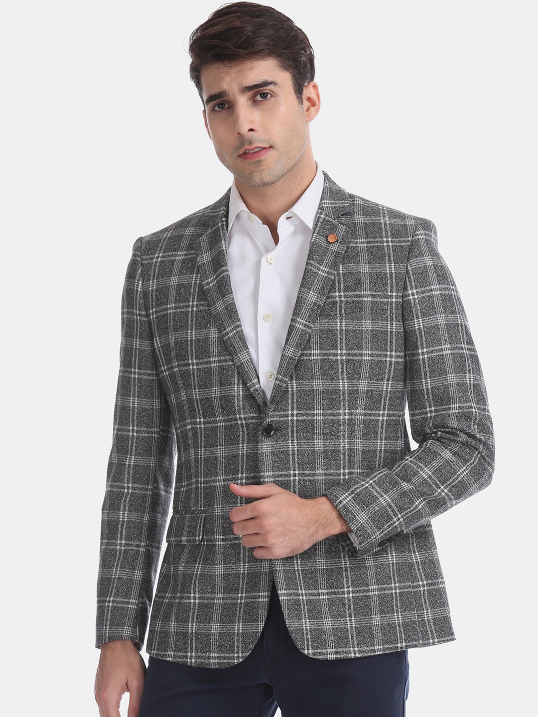 

Arrow Men Grey Checked Single-Breasted Formal Blazer