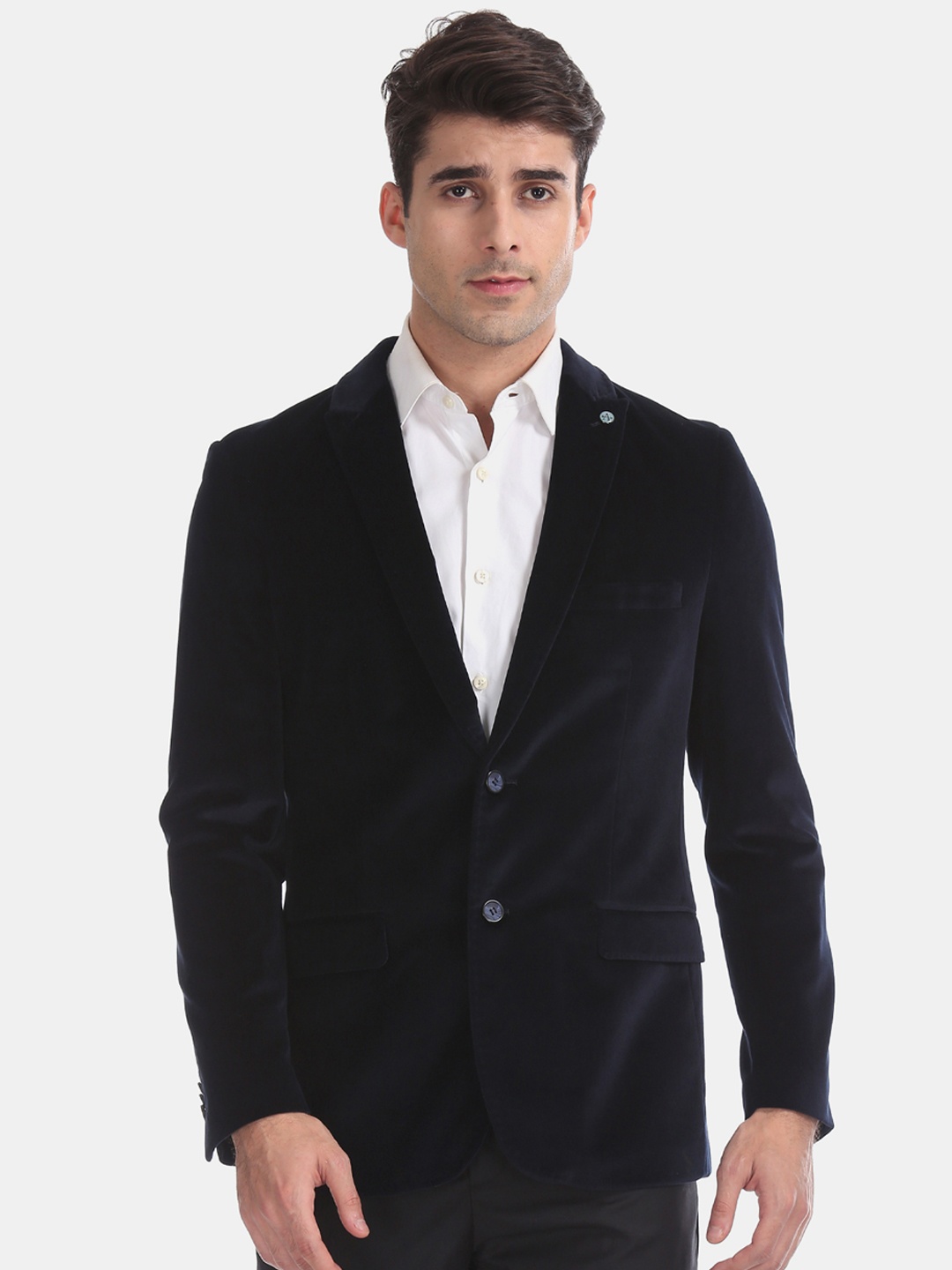 

Arrow Men Blue Solid Slim-Fit Single-Breasted Formal Pure Cotton Blazer