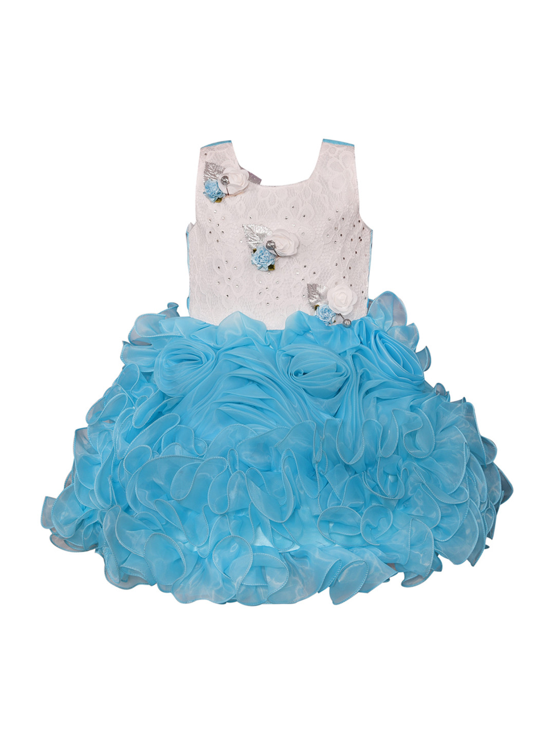 

Wish Karo Girls Blue Colourblocked Fit and Flare Dress