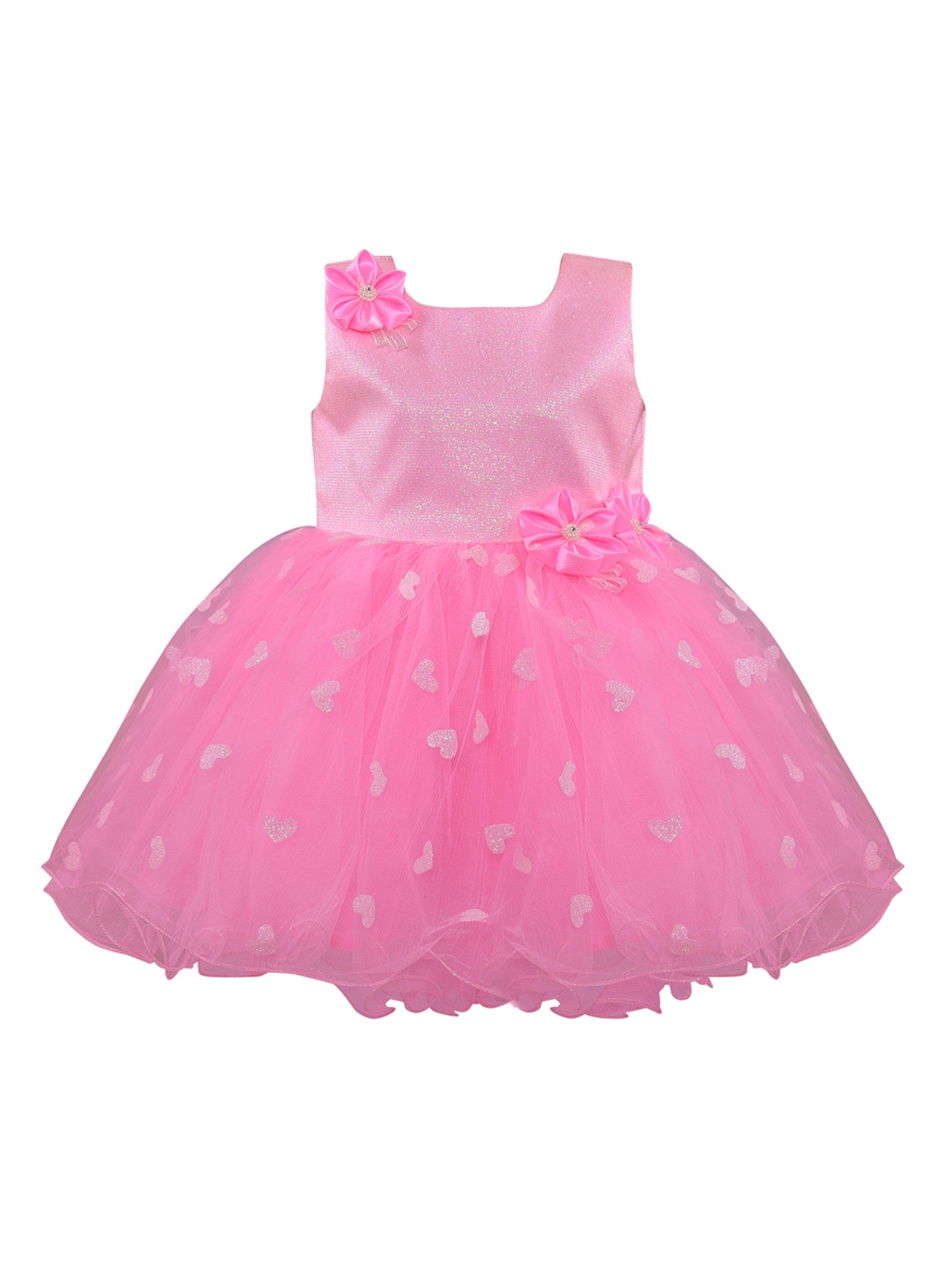 

Wish Karo Girls Pink Self Design Fit and Flare Dress