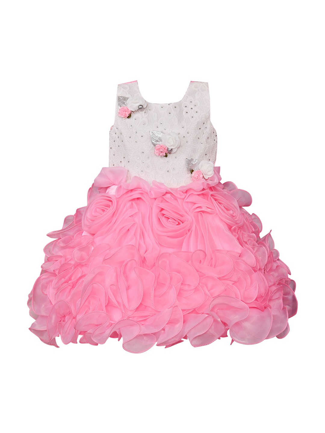 

Wish Karo Girls Pink & White Embellished Fit and Flare Dress