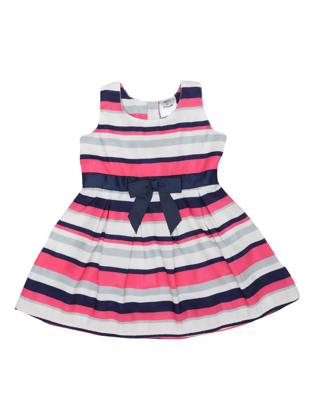 

Doodle Girls Navy Blue & Pink Striped Fit and Flare Dress