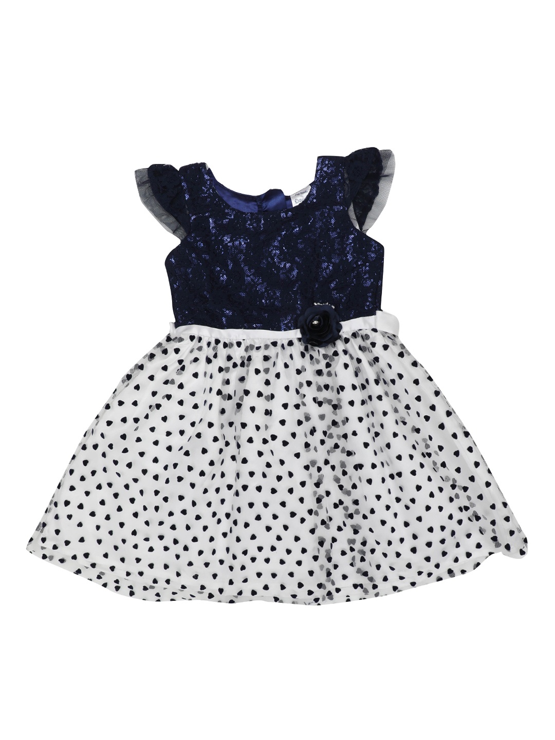 

Doodle Girls White & Navy Blue Printed Fit and Flare Dress