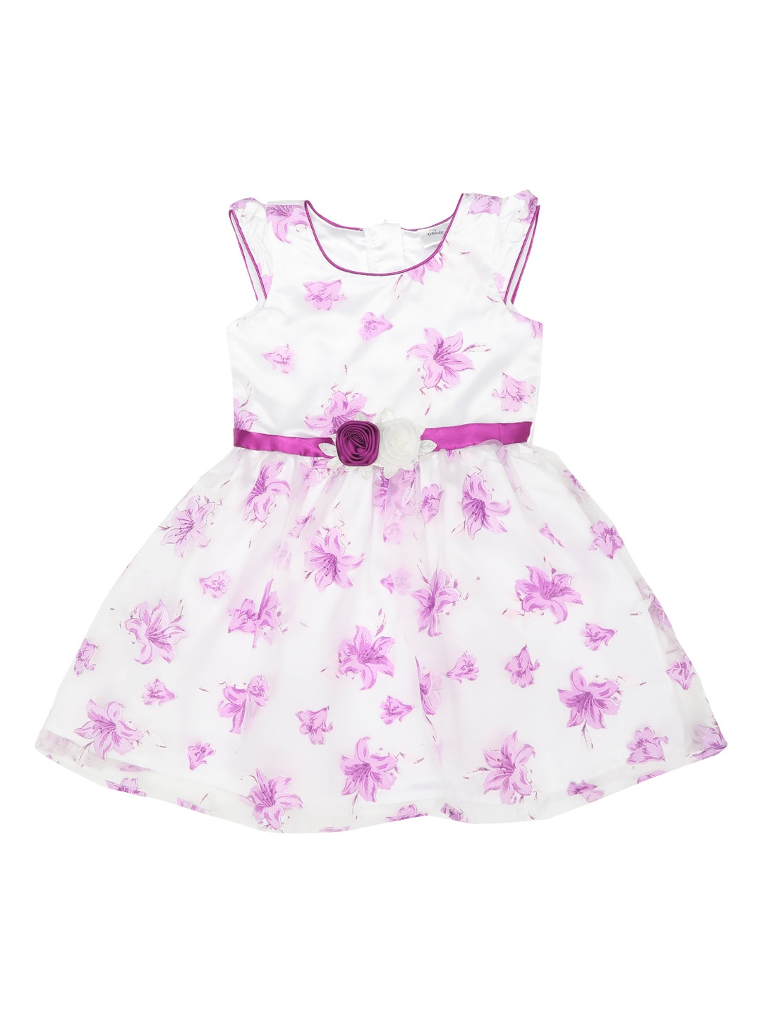 

Doodle Girls White & Purple Floral Printed Fit and Flare Dress
