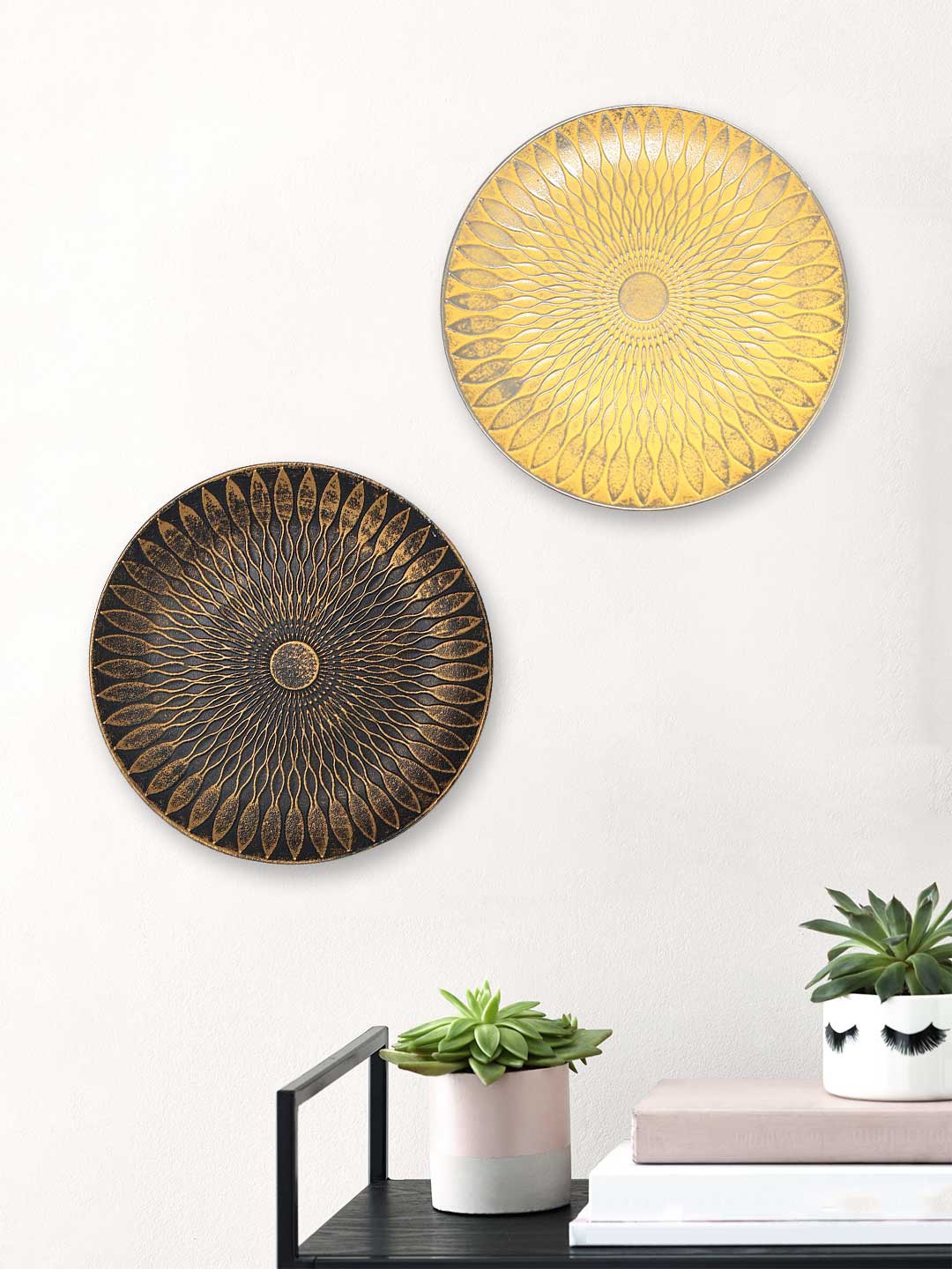 

Art Street Set of 2 MDF Decorative MDF Brown Wall Decor Plates for Home & Office, Yellow