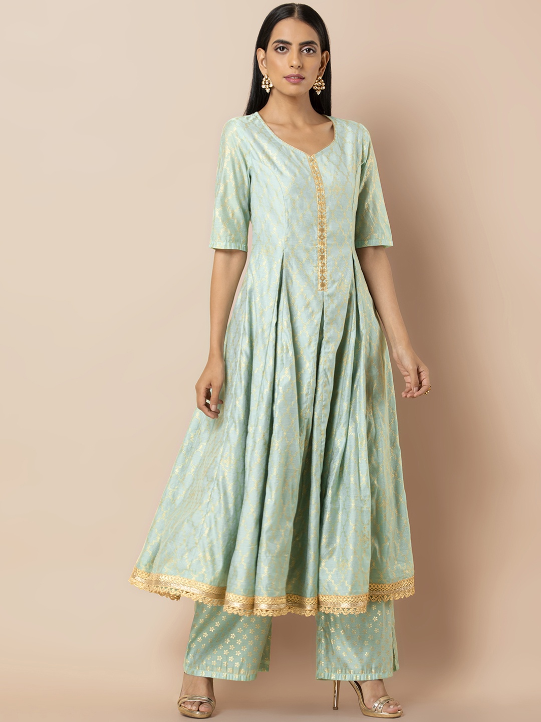 

INDYA Women Blue Printed A-Line Kurta